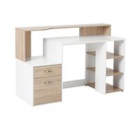 HOMCOM Bureau Informatique, 2 Tiroirs, Style Moderne, 137x55x92 cm, Chêne