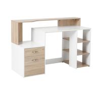 HOMCOM Bureau Informatique, 2 Tiroirs, Style Moderne, 137x55x92 cm, Chêne | Bureau avec Rangement, Étagères Ouvertes, Tablette d'Imprimante, Table d'Ordinateur, Chambre, Studio
