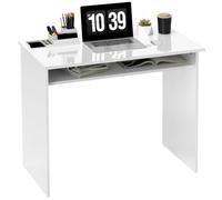 HomCom Bureau informatique compact sobre – 1 étagère, panneaux de particules, 90×50×74 blanc laqué