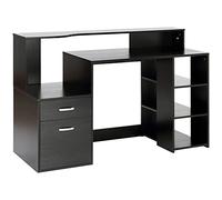HOMCOM Bureau Informatique avec 2 tiroirs, Bureau avec Rangement, 137 x 55 x 92 cm, étagères Ouvertes et Tablette d'imprimante, Style Moderne, Table d'ordinateur pour Chambre, Studio, Noir