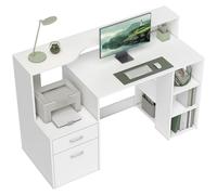Bureau informatique - HOMCOM - 2 tiroirs, étagères ouvertes et tablette d'imprimante - MDF - 137x55x92cm - blanc