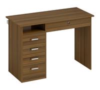 HOMCOM Bureau Informatique avec 5 Tiroirs, 110 x 50 cm, Bureau avec Rangement, Étagère Ouverte, Tiroir Verrouillable, Noyer