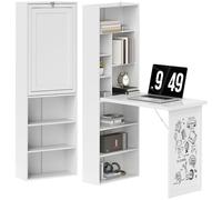 HOMCOM Bureau Informatique avec Bibliothèque, 98x51x153cm, Blanc | Pliable, Poste de Travail, Tableau Noir, 9 Compartiments Ouverts, Étagère Réglable, Table d'Ordinateur pour Chambre