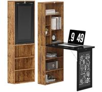 HOMCOM Bureau Informatique Pliable, Bureau avec Bibliothèque, Poste de Travail, Tableau Noir, 9 Compartiments Ouverts et Étagère Réglable, Table d'Ordinateur pour Chambre, 98x51x153cm, Brun Rustique
