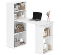 Bureau informatique - HOMCOM - avec rangement 6 compartiments ouverts table ordinateur - bois - 120x55x120cm - blanc