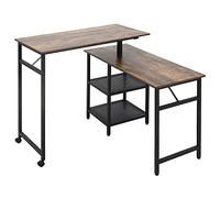 HOMCOM Bureau Informatique Design Industriel modulable Bureau d'angle 2 étagères Aspect Vieux Bois métal Noir