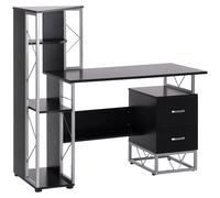 HOMCOM Bureau Informatique Design Industriel 133L x 155l x 123H cm Multi-rangements bibliothèque 3 étagères + 2 tiroirs MDF métal MDF Noir