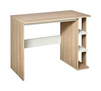 HOMCOM Bureau informatique multimédia 3 étagères Style simple et moderne 100L x 44l x 74H cm imitation chêne clair avec veinage, blanc Aosom France