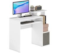 HOMCOM Bureau Informatique Multimédia Étagères Tablette Clavier Blanc Gris | Panier, Panneaux Particules