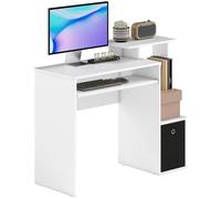 HOMCOM Bureau Informatique Multimédia Étagères Tablette Clavier Noir Blanc | Panier, Panneaux Particules