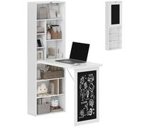 HOMCOM Bureau Informatique Pliable avec Bibliothèque 98x51x153cm Blanc | Pliable, Poste de Travail, Tableau Noir, 9 Compartiments Ouverts, Étagère Réglable, Table d'Ordinateur pour Chambre