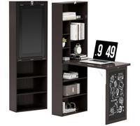 HOMCOM Bureau Informatique Pliable avec Bibliothèque 98x51x153cm Marron | Poste de Travail, Tableau Noir, 9 Compartiments Ouverts, Étagère Réglable, Table d'Ordinateur pour Chambre