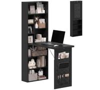 HOMCOM Bureau Informatique Pliable avec Pochette Suspendue Noir | Bureau avec Bibliothèque, Compartiments Ouverts et Étagère Réglable, Table d'Ordinateur pour Chambre, 98 x 51 x 153 cm