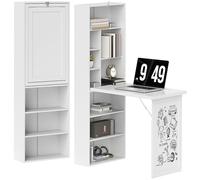 Bureau avec rangement - HOMCOM - pliable - bibliothèque poste de travail tableau blanc étagère réglable - MDF - 98x51x153cm - blanc