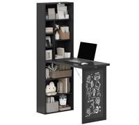 HOMCOM Bureau Informatique Pliable, Bureau avec Bibliothèque, Poste de Travail, Tableau Noir, 9 Compartiments Ouverts et Étagère Réglable, Table d'Ordinateur pour Chambre, 98x51x153cm, Noir