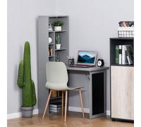 HOMCOM Bureau informatique pliable, bureau avec rangement, table murale rabattable avec bibliothèque, poste de travail, tableau à craie et étagère réglable, gris foncé Description:Inspirée par les nou