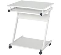 HOMCOM Bureau Informatique Roulant - Bureau Mobile - Table d'ordinateur - Tablette coulissante Clavier + étagère - Blanc