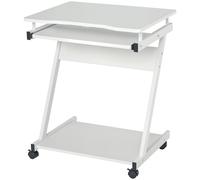 HOMCOM Bureau Informatique Roulant - Bureau Mobile - Table d'ordinateur - Tablette coulissante Clavier + étagère - Blanc