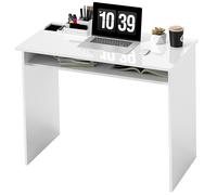 HOMCOM Bureau informatique sobre épuré compact avec 1 étagère, panneaux de particules, dim. 90l x 50P x 74H cm, blanc laqué