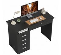 HOMCOM Bureau Informatique, Table d'Ordinateur avec Grand Plateau, 5 Tiroirs, 1 Compartiment Ouvert, Tiroir Verrouillable, Moderne, 110 x 50 x 76 cm, Noir