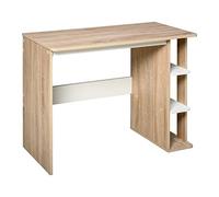 HOMCOM Bureau Informatique Table d'ordinateur dim. 100L x 44l x 74H cm 3 étagères latérales en Bois Couleur chêne Clair Blanc, pour Travail, Moderne