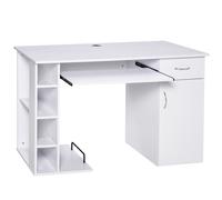 HOMCOM Bureau informatique table d'ordinateur multimédia multi-rangements avec étagère tiroir tablette clavier MDF 120 x 60 x 74 cm blanc