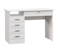 HOMCOM Bureau moderne avec 5 tiroirs, grand plateau, 1 compartiment ouvert, tiroir verrouillable, 110 x 50 x 76cm, blanc