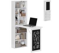 HOMCOM Bureau Informatique Pliable, Bureau avec Bibliothèque, Poste de Travail, Tableau Noir, 9 Compartiments Ouverts et Étagère Réglable, Table d'Ordinateur pour Chambre, 98x51x153cm, Blanc