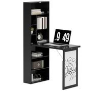 HOMCOM Bureau Mural Pliant, Blanc | Table d'étude gain de place, bibliothèque, bureau flottant, étagère réglable, 9 compartiments ouverts, pour petits espaces