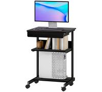 HOMCOM Bureau PC avec Tiroir Coulissant, 2 Étagères et 4 Roulettes, en Bois et Métal, 56x51x79 cm, Noir