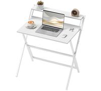 HOMCOM Bureau pliable 75,5 x 50 cm avec étagère de rangement pour chambre, petits espaces, blanc
