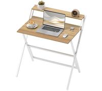 HOMCOM Bureau Pliable avec Étagère pour Moniteur, 81,5x62x86,5 cm, Bois et Blanc