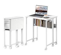 HOMCOM Bureau pliable, convertible en table d'appoint, étagère ouverte, blanc