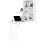 HOMCOM Bureau pliable mural, table murale pliante avec étagères pour salon, salle à manger, bureau, 93,8 x 60 x 147 cm, blanc