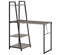 HOMCOM Bureau Pliable Rabattable - Bureau bibliothèque 2 en 1-4 étagères - Bois Gris métal Noir