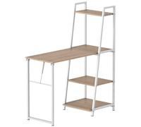 HOMCOM Bureau pliable rabattable - bureau bibliothèque 2 en 1 - 4 étagères - imitation bois chêne clair métal blanc