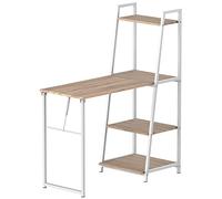 Bureau pliable - HOMCOM - bureau bibliothèque 2-en-1 4 étagères gain de place - métal bois - chêne blanc