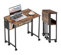 HOMCOM Bureau Pliable roulettes Table d'Ordinateur 80 x 50 cm Brun Rustique | avec Étagère et Sac de Rangement, Table d'Étude, pour Bureau à Domicile, Chambre, Petits Espaces