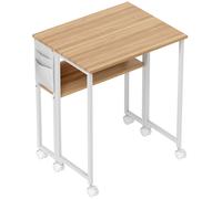 HOMCOM Bureau pliable sur roulettes 63 x 50 cm avec étagère et sac de rangement, bois naturel