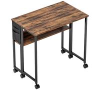 HOMCOM Bureau pliable sur roulettes 80 x 50 cm avec étagère et sac de rangement, brun rustique