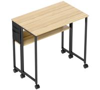 HOMCOM Bureau pliable sur roulettes 80 x 50 cm avec étagère et sac de rangement, chêne
