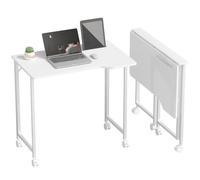HOMCOM Bureau Pliable sur roulettes 80 x 52 cm avec Fente d'Appareil Blanc | Bureau Ordinateur, pour Télétravail, Petits Espaces ou Chambre, Montage Facile
