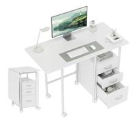 Bureau d'ordinateur - HOMCOM - pliable - sur roulettes - 3 tiroirs - style moderne - MDF et acier - 105x51x75,5cm - blanc