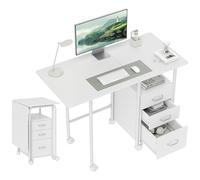Bureau d'ordinateur - HOMCOM - pliable - sur roulettes - 3 tiroirs - style moderne - MDF et acier - 105x51x75,5cm - blanc