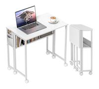 HOMCOM Bureau Pliable sur roulettes, Table d'Ordinateur 80 x 50 cm Blanc