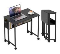 Bureau - HOMCOM - pliable - sur roulettes - 80 x 50 cm - étagère et sac de rangement - noir