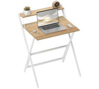 HOMCOM Bureau Pliable Table d'Ordinateur 65,5 x 45 cm Bois Naturel | avec Étagère de Rangement, Bureau Informatique, Table d'Écriture, pour Chambre, Petits Espaces
