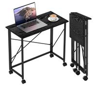 HOMCOM Bureau pliant à roulettes Bureau pliant compact Table pour ordinateur portable pour la maison, le bureau et les petits espaces 80x40x75 cm Noir