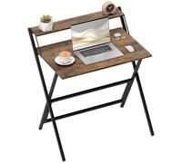 HOMCOM Bureau Pliant avec étagère pour Moniteur, 81,5 cm, Brun Rustique | Bureau d'ordinateur pour petits espaces, table d'écriture, poste travail, bureau domicile, montage facile