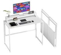 HOMCOM Bureau Pliant avec Support pour Moniteur 100x48x87.5 cm Blanc | Bureau d'ordinateur gain de place, bureau de bureau, pour bureau à domicile, étude, chambre, cadre en acier